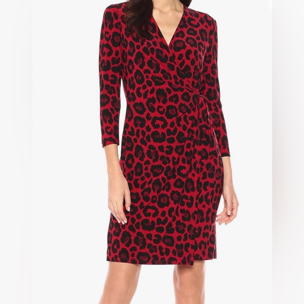 Anne Klein long sleeve wrap dress animal print size 10 NWT